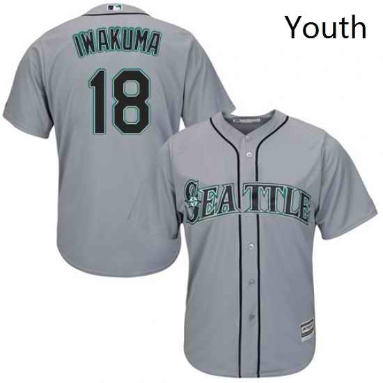 Youth Majestic Seattle Mariners 18 Hisashi Iwakuma Replica Grey Road Cool Base MLB Jersey